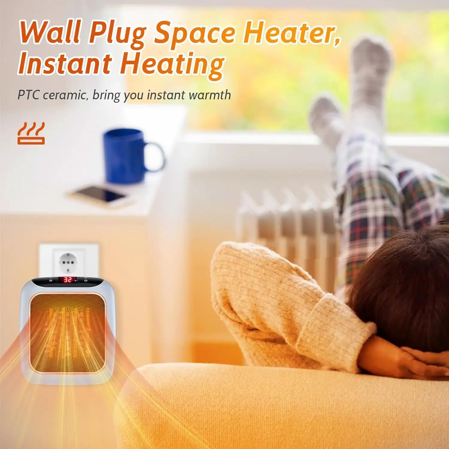 800W Mini Heater for Home Small Bathroom Heating Fans Wall Mounted PTC Ceramic Electric Heater with Remote Control Household