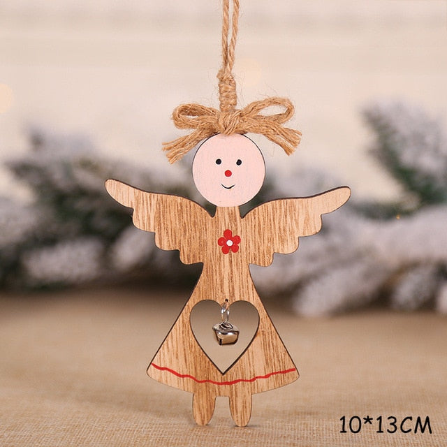 New Year Natural Xmas Elk Wood Craft Christmas Tree Ornament Noel Christmas Decoration for Home Wooden Pendant Navidad Gift