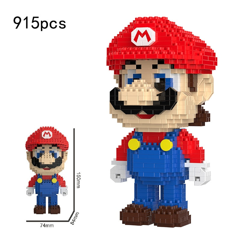 Action Figures Super Mario Peach Princess Luigi Micro Building Blocks Bricks Toys