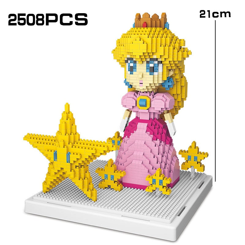 Action Figures Super Mario Peach Princess Luigi Micro Building Blocks Bricks Toys