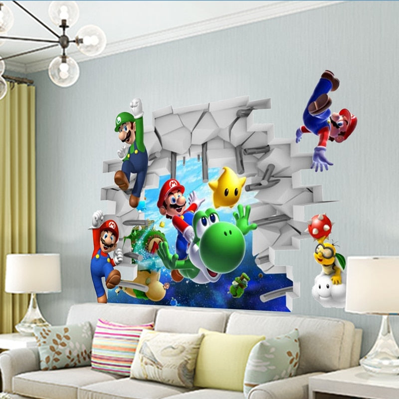 Super Mario Bros Kids Removable Wall Sticker Decals Nursery Home Decor Vinyl Mural for Boy Bedroom Living Room Mural Art
