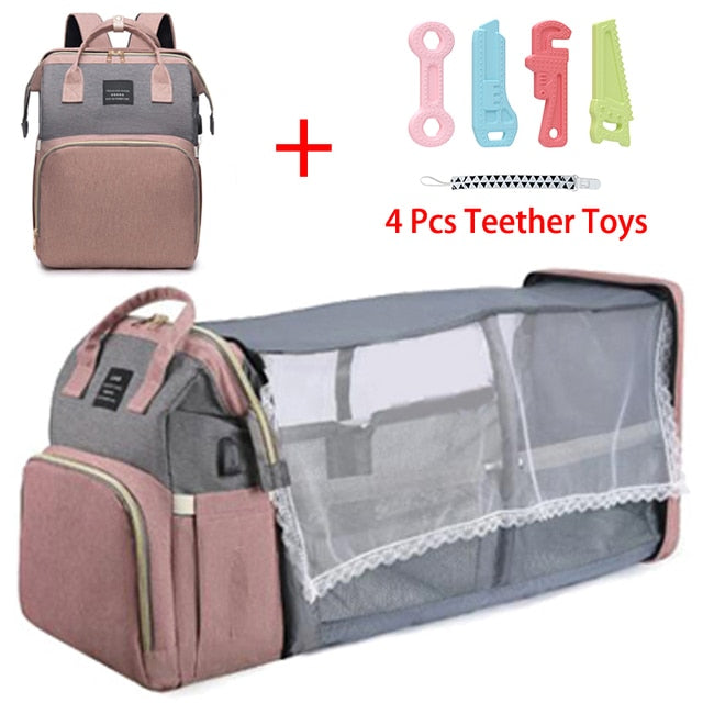 Folding Mommy Bag Lightweight Portable Folding Crib Bed Large-capacity Baby Backpack Female Mommy Outting Bag Mummy Bag