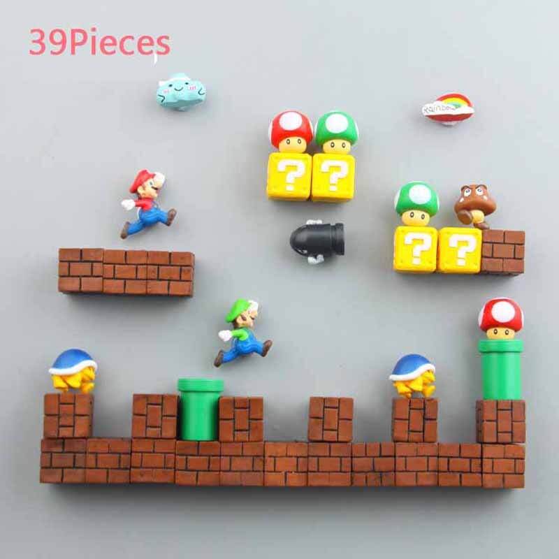 3D Super Mario Resin Fridge Magnets Toys for Kids Home Decoration Ornaments Figurines Wall Mario Magnet Bullets Bricks