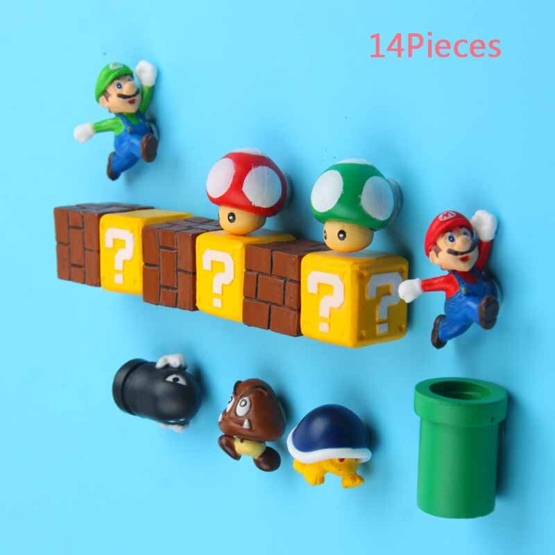 3D Super Mario Resin Fridge Magnets Toys for Kids Home Decoration Ornaments Figurines Wall Mario Magnet Bullets Bricks