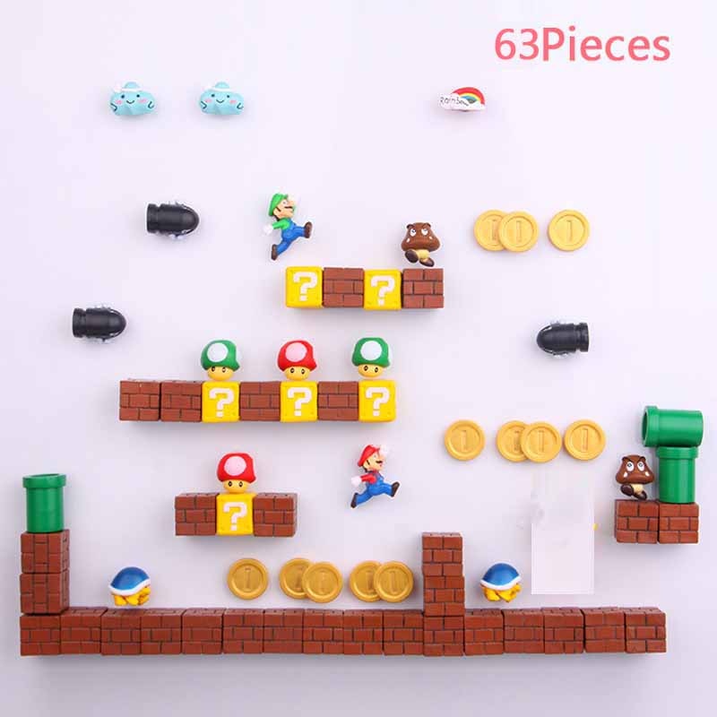 3D Super Mario Resin Fridge Magnets Toys for Kids Home Decoration Ornaments Figurines Wall Mario Magnet Bullets Bricks