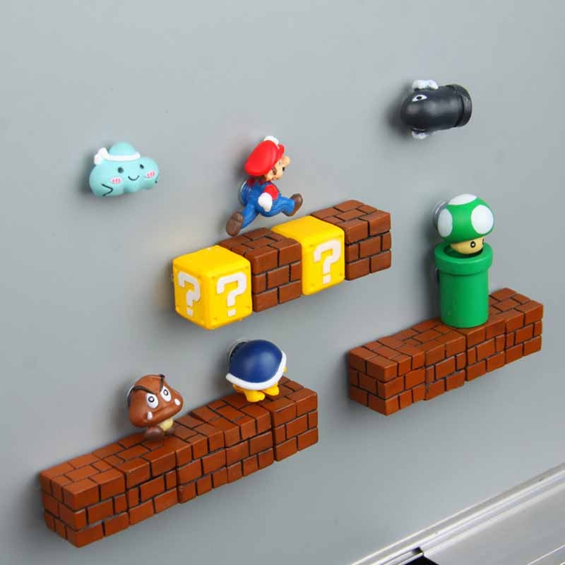 3D Super Mario Resin Fridge Magnets Toys for Kids Home Decoration Ornaments Figurines Wall Mario Magnet Bullets Bricks