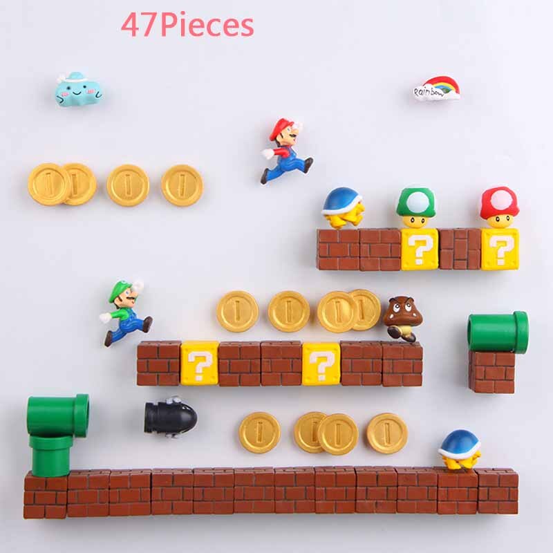 3D Super Mario Resin Fridge Magnets Toys for Kids Home Decoration Ornaments Figurines Wall Mario Magnet Bullets Bricks